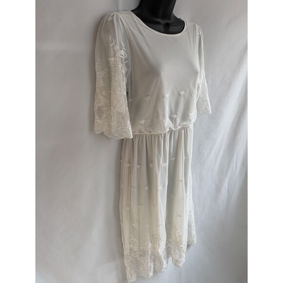 Orange Creek White Boho Lace Midi Dress Size S Embroidered Prairie Cottage - Picture 3 of 10